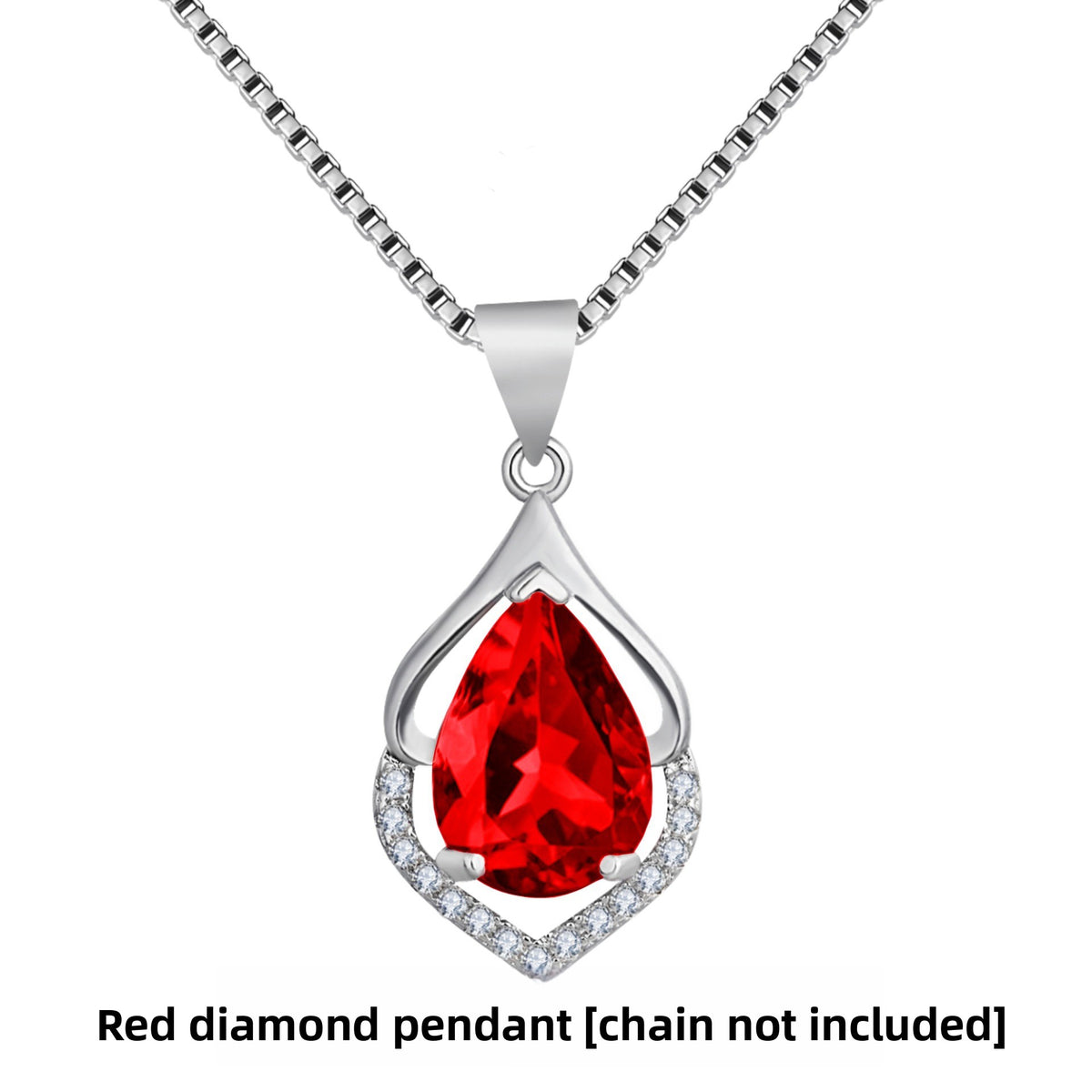Drop-Shaped Imitation Silver Crystal Pendant Necklace