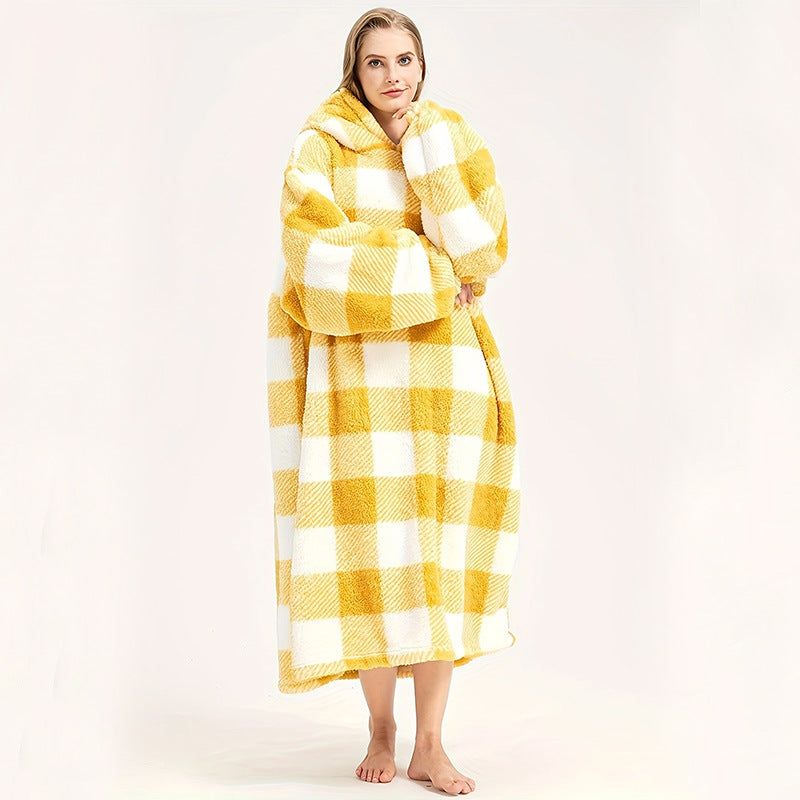 Hooded Fleece Pullover Robe Thickened Warm Loungewear teemdrop