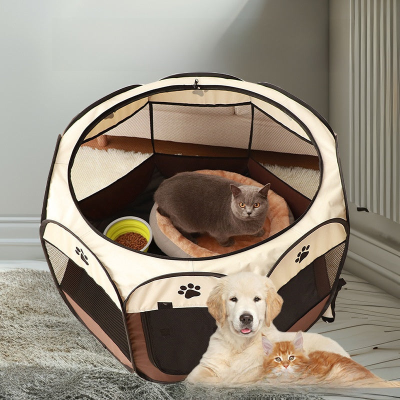 Foldable Octagonal Oxford Pet Playpen Tent Indoor Cat Dog House Bed teemdrop
