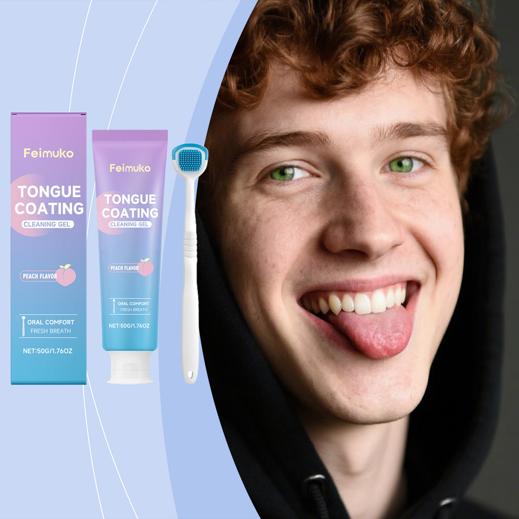Feimuko Gentle Tongue Cleaning Gel Kit with Tongue Scraper for Oral Refreshing Care, 50g