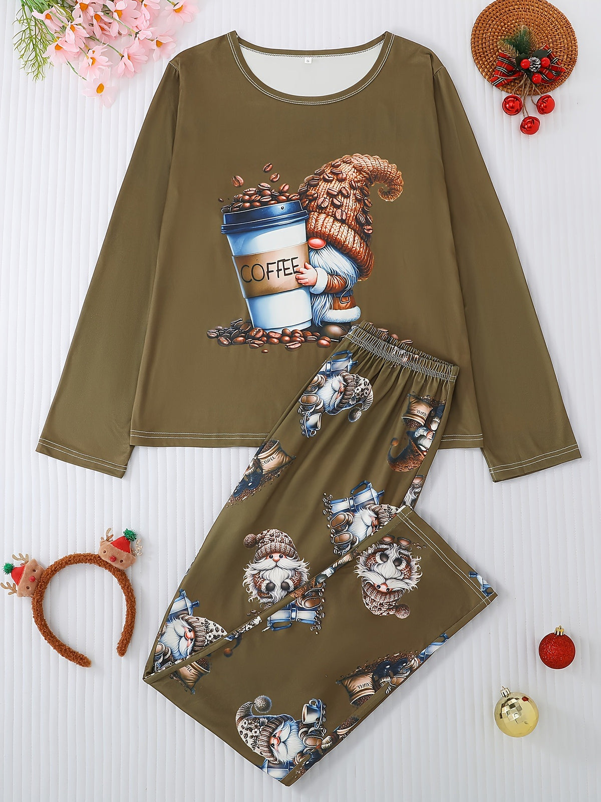 Womens Cartoon Print Pajama Set Long Sleeve Lounge Wear