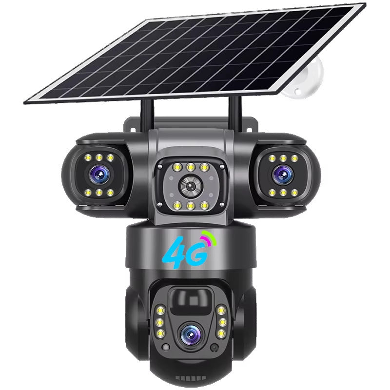 Wireless 360 Degree Outdoor Security Camera with Solar Panel 4G WiFi Multi-Lens PTZ Surveillance System teemdrop