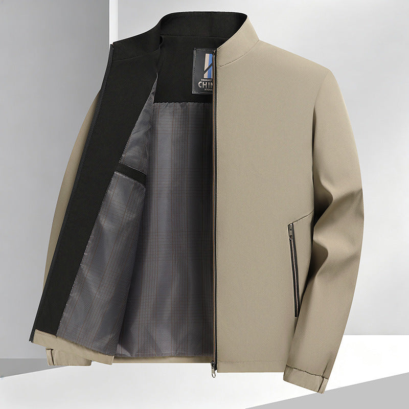 Men's Stand Collar Business Casual Polyester Loose Fit Jacket teemdrop