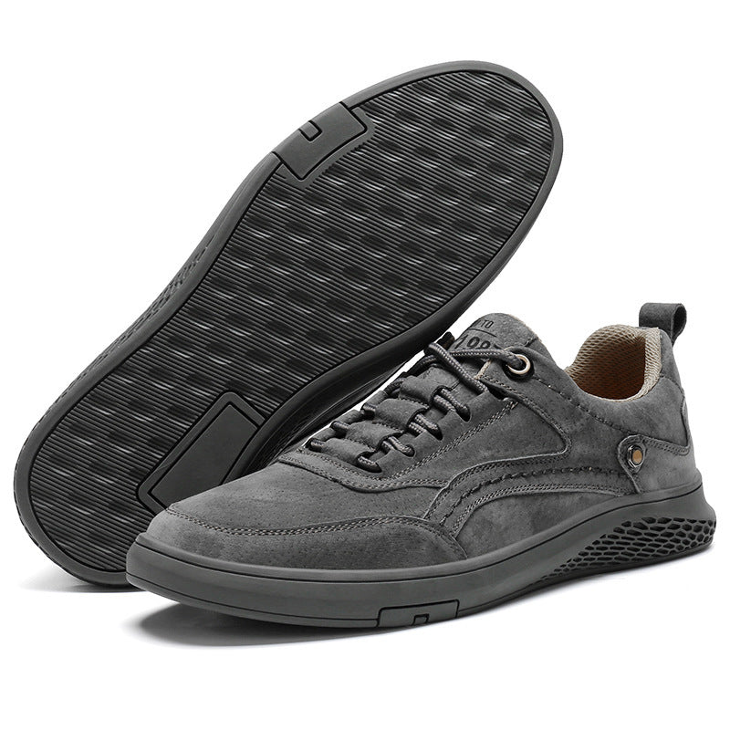 Men's Casual Low-Top Pigskin Leather Sneakers Breathable Nubuck Shoes teemdrop