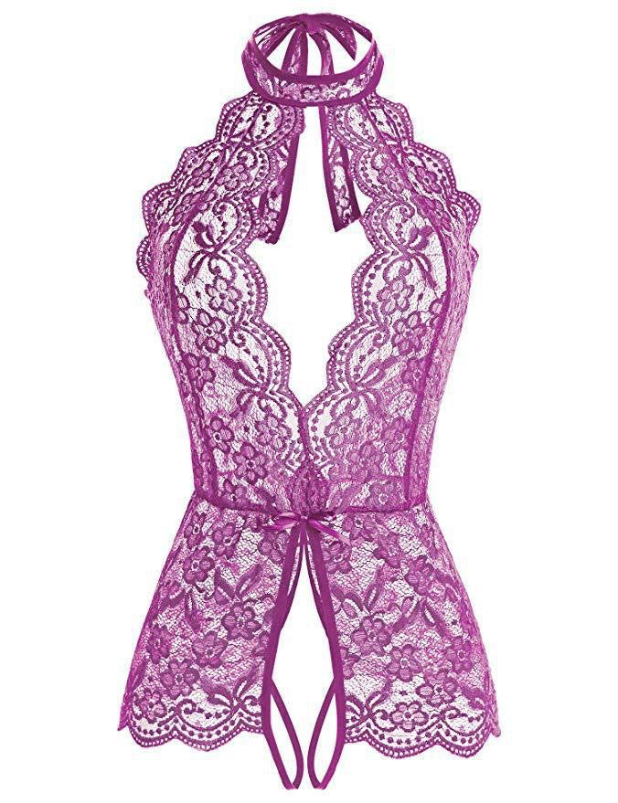 Women Sexy See Through Lace Spandex Bodysuit Cute Lingerie Jumpsuit teemdrop