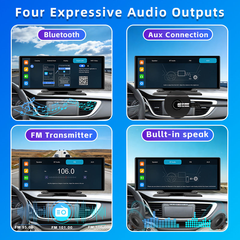 10.26-inch 4K Smart Screen Car Player with Wireless CarPlay, Android Auto, Dual Dash Cam, and Reversing Camera teemdrop