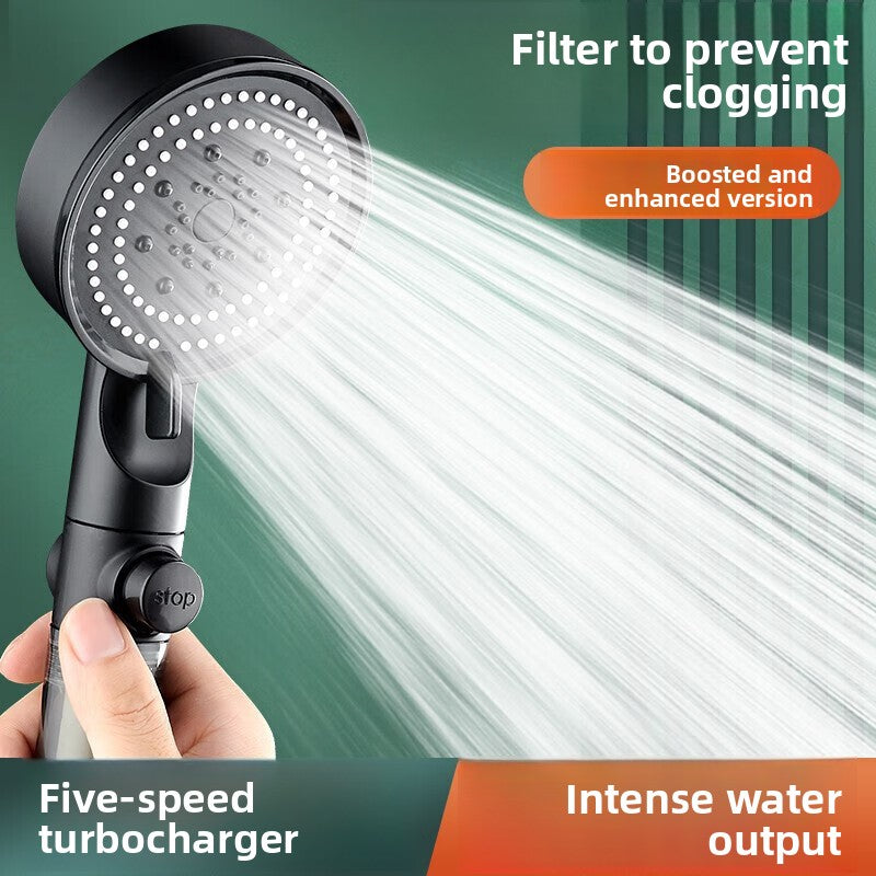 Five-Speed Pressurized Shower Head with Filtration System and Wall Mount
