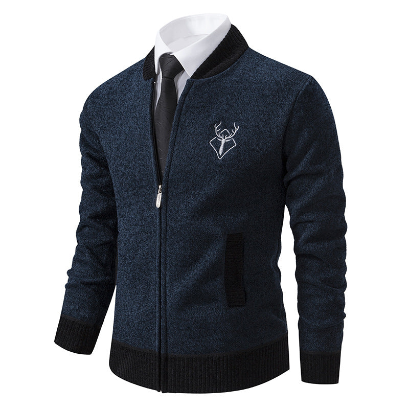 Men's Autumn Winter Thick Velvet Lined Knitted Cardigan Sweater teemdrop