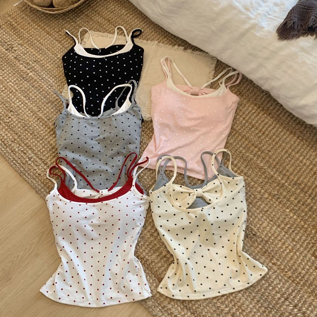 polka dot faux two-piece camisole