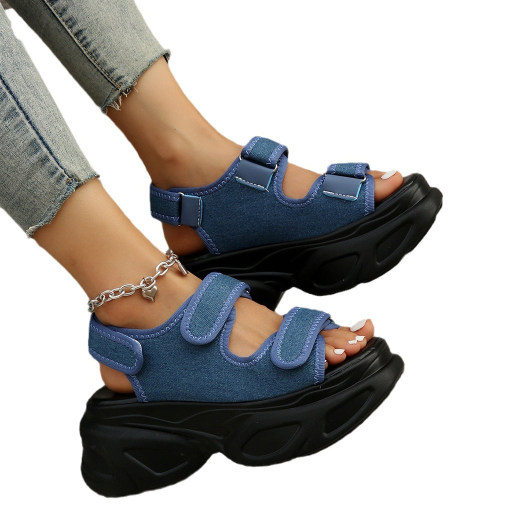 Womens Velcro Platform Flat Sandals teemdrop