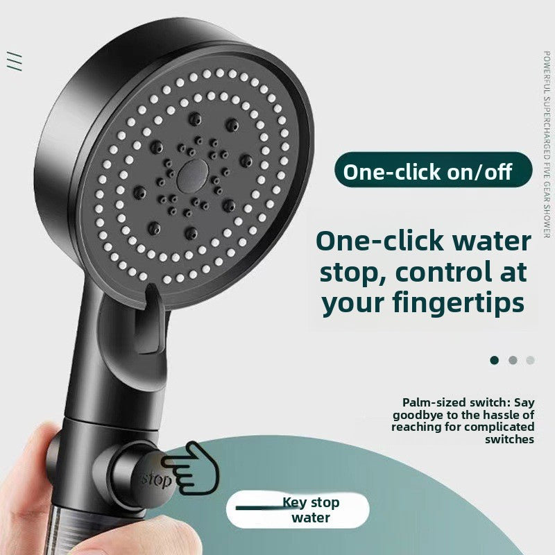 Five-Speed Pressurized Shower Head with Filtration System and Wall Mount