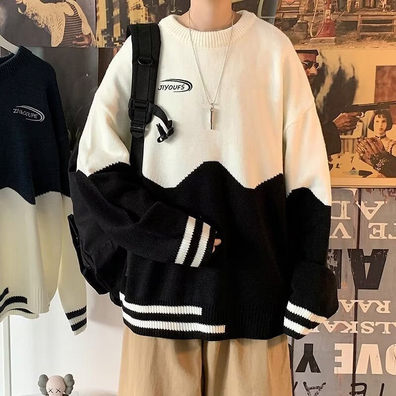 Men's Color-Block Round Neck Knit Sweater teemdrop