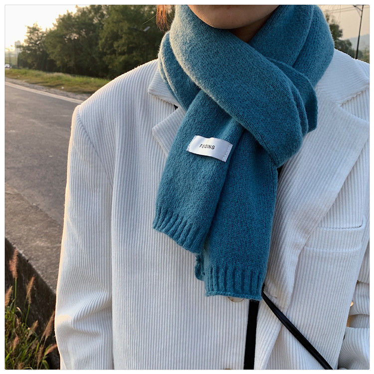 Unisex Solid Color Knitted Wool Scarf Winter Warm Neck Wrap