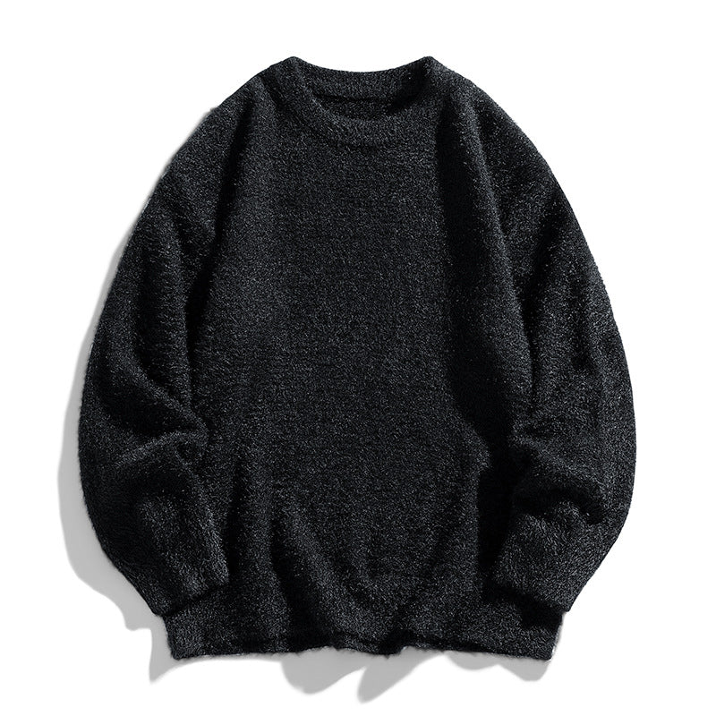 Men's Round Neck Pullover Solid Color Thickened Mink Mohair Knit Sweater teemdrop