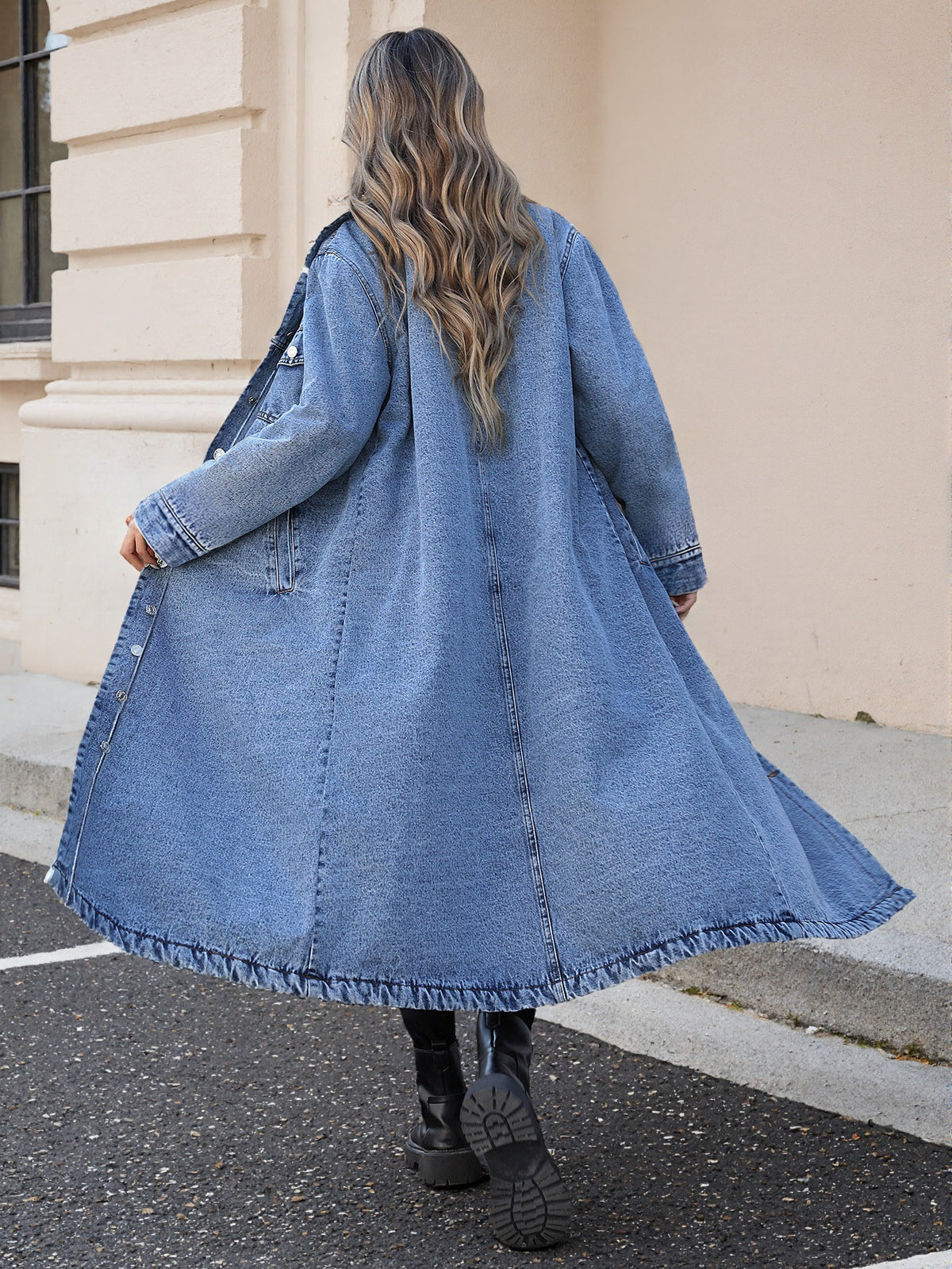 Women Elegant Slim-Fit Long Denim Jacket teemdrop