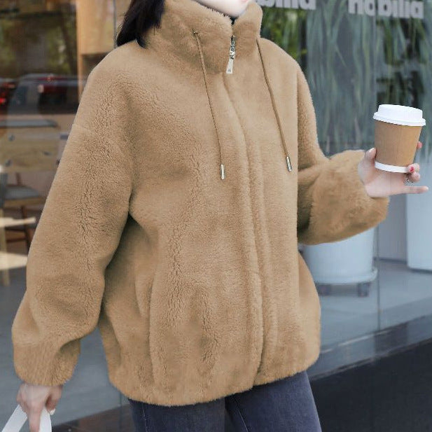 Women Double-Sided Velvet Warm Zip Up Cardigan teemdrop