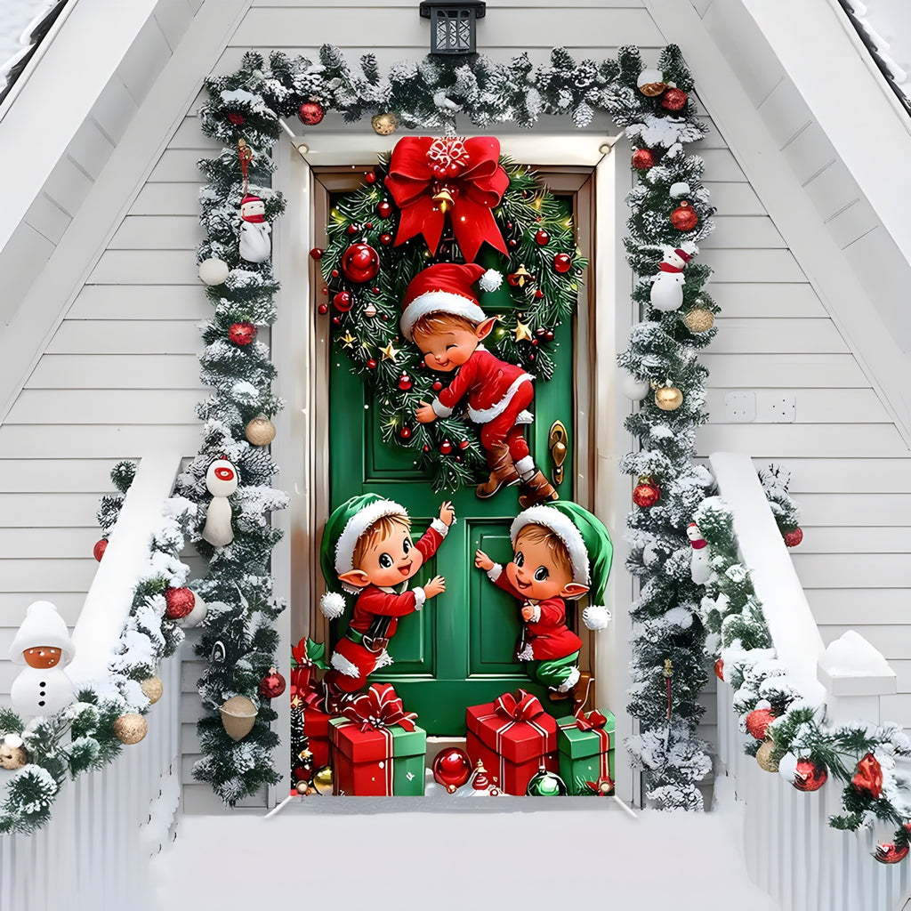 Christmas Santa Claus Polyester Door Cover Decoration 90x180cm teemdrop