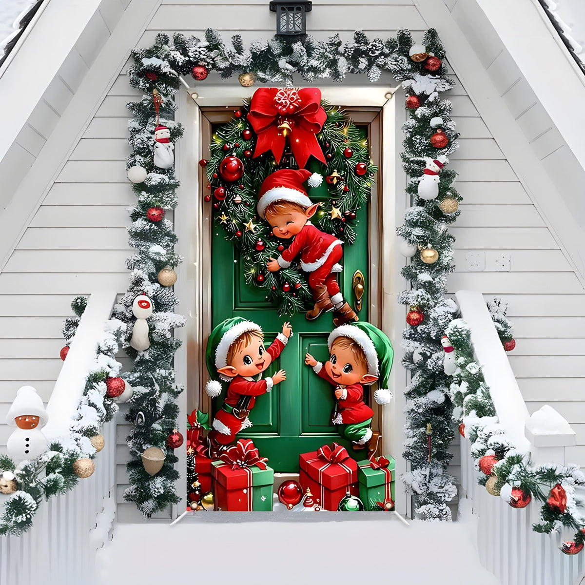 Christmas Santa Claus Polyester Door Cover Decoration 90x180cm teemdrop