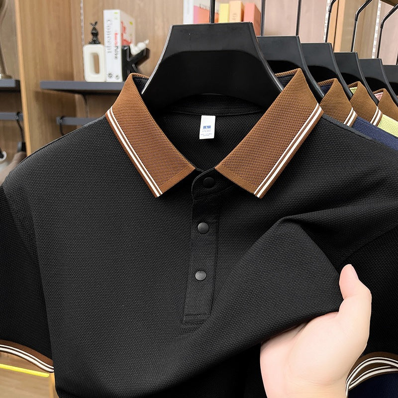 Men's Short Sleeve Polo Shirt Solid Color Lapel Casual Lightweight Summer T-Shirt teemdrop