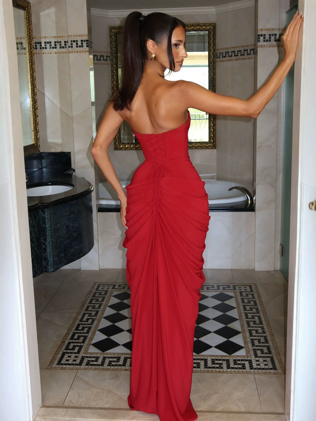 Women's Fashion Off-Shoulder Tube Top Solid Color Slit Fashionable Sexy Backless Evening Dress teemdrop
