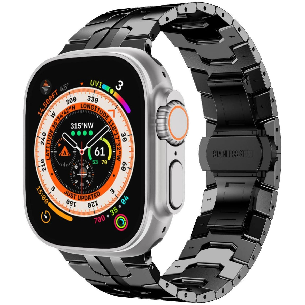 Stainless Steel Watch Band Compatible with Apple Watch Ultra Series 12 with Butterfly Clasp