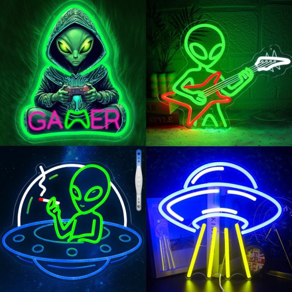 Alien UFO LED Neon Sign Light for Bedroom Game Room Bar Party Decoration teemdrop