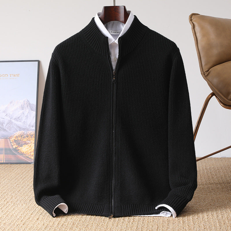 Men's 100% Wool Stand Collar Zip Cardigan teemdrop