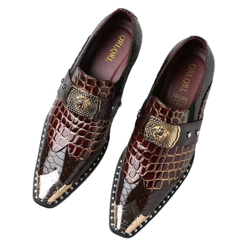 Men's Chunky Heel Pointed Toe Slip-on PU Leather Loafers teemdrop