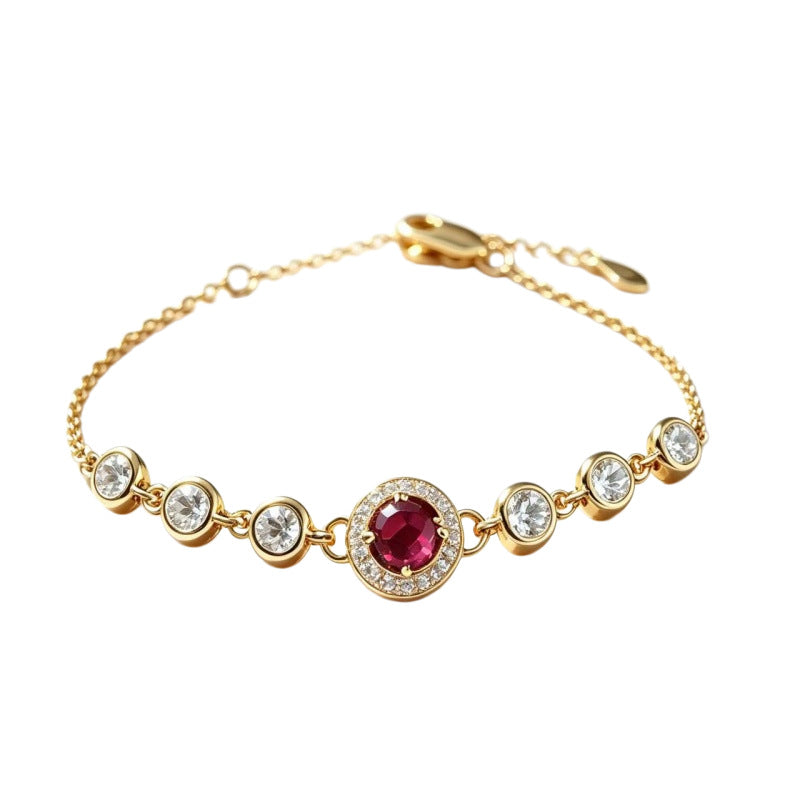 Women's S925 Silver Birthstone Bracelet with Natural Gemstones Gold Plated