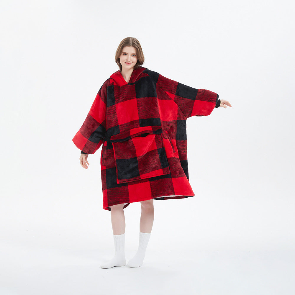 Oversized Flannel Hoodie Blanket with Pocket