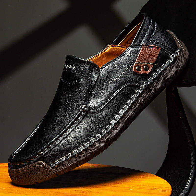 Men's Hand-Stitched Super Fiber Slip-On Flat Casual Loafers teemdrop