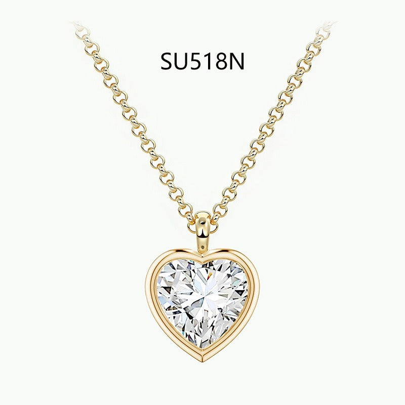 S925 Sterling Silver Gold-Plated Moissanite Pendant Necklace Simple Bezel Set Multi-Shape Jewelry teemdrop