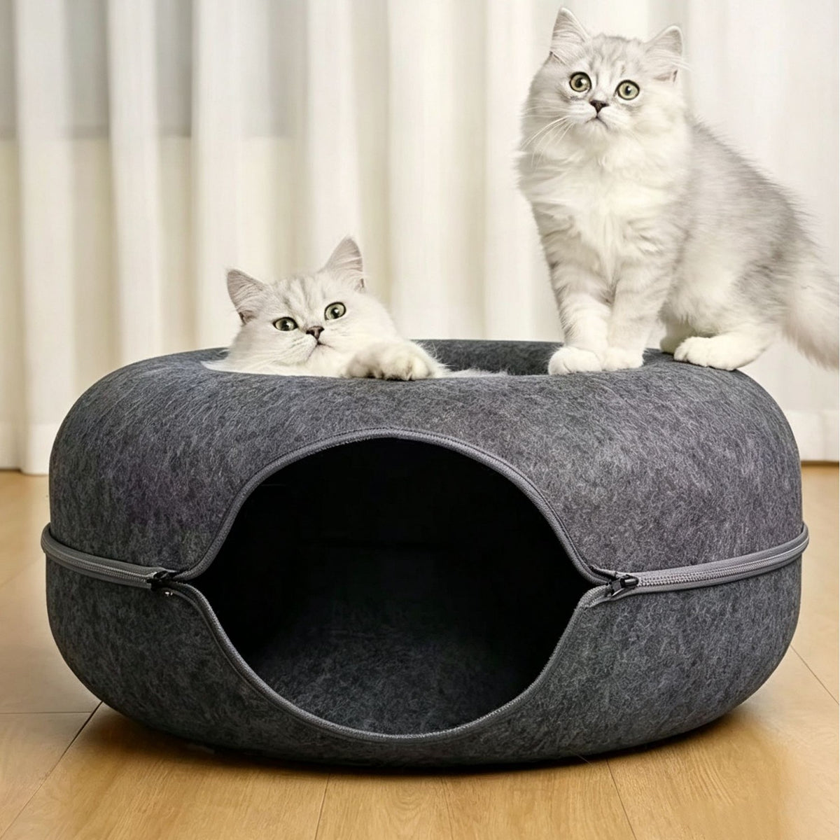 All-Season Warmth Felt Donut Cuddler Cat Bed and Play Tunnel