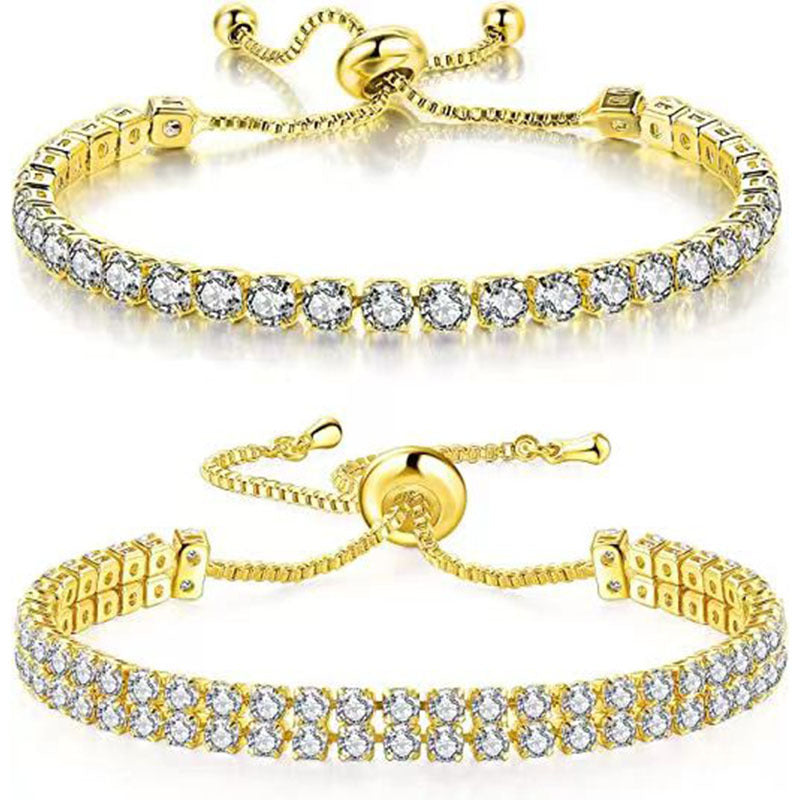 Women's Electroplated Copper Tennis Bracelet with White Zircon Pull Clasp teemdrop