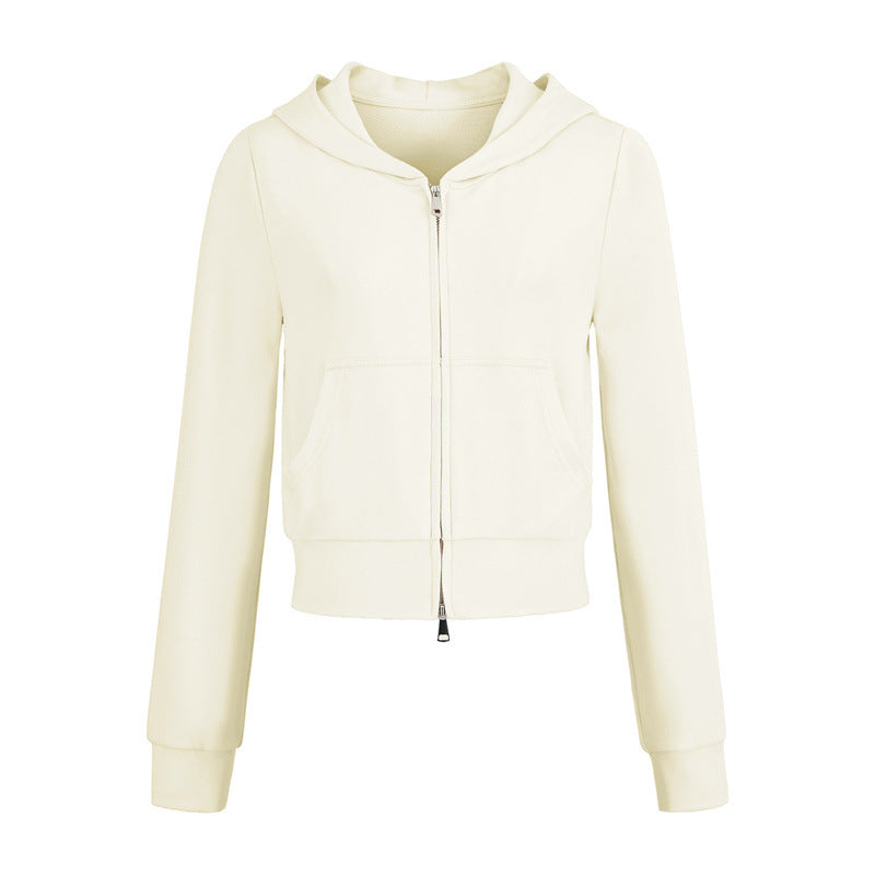 Casual Sports Suit  Hooded Zipper Slim Short Sweatshirt Jacket