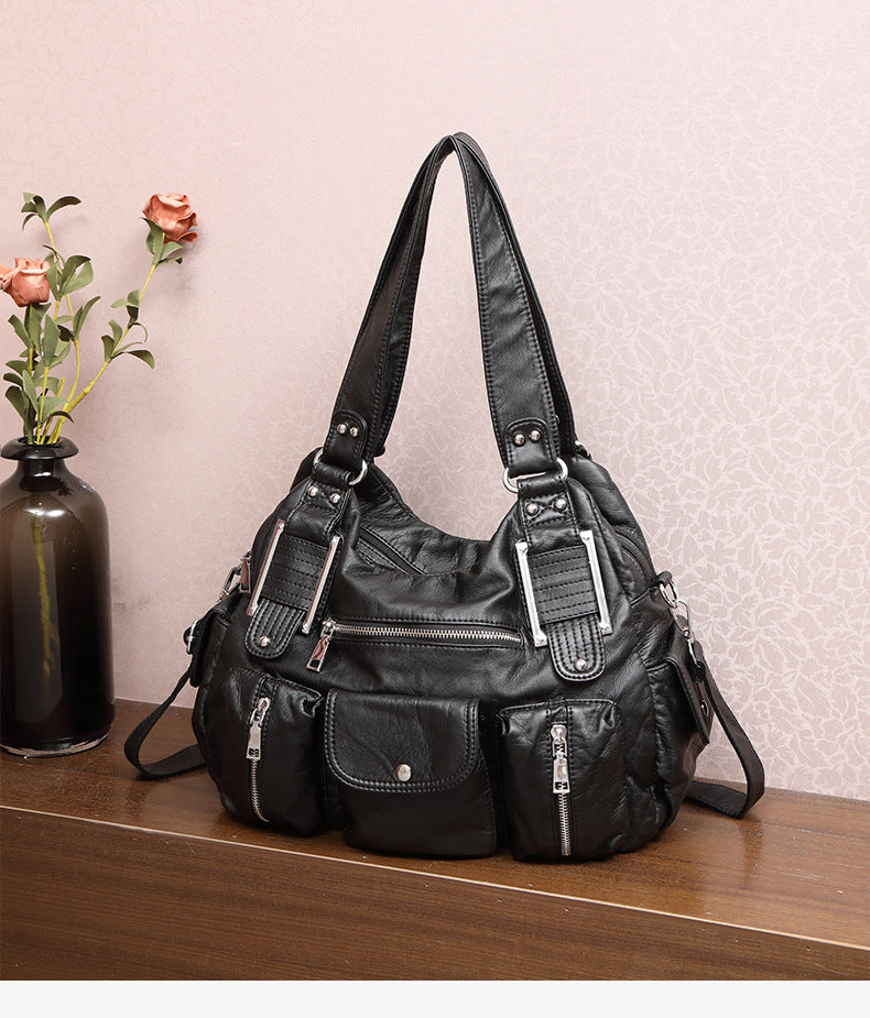 Vintage PU Leather Tote Bag with Adjustable Strap