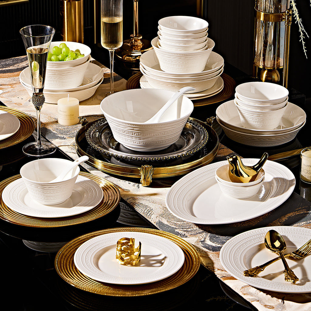 Jingdezhen French Embossed Pure White Ceramic Dinnerware Set