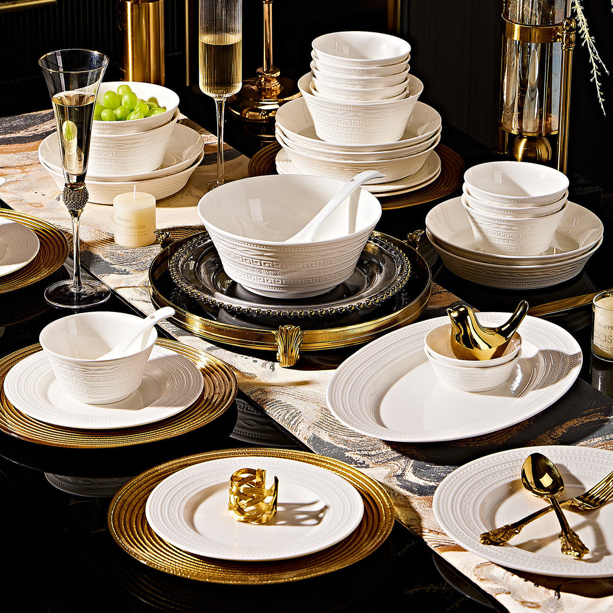 Jingdezhen French Embossed Pure White Ceramic Dinnerware Set