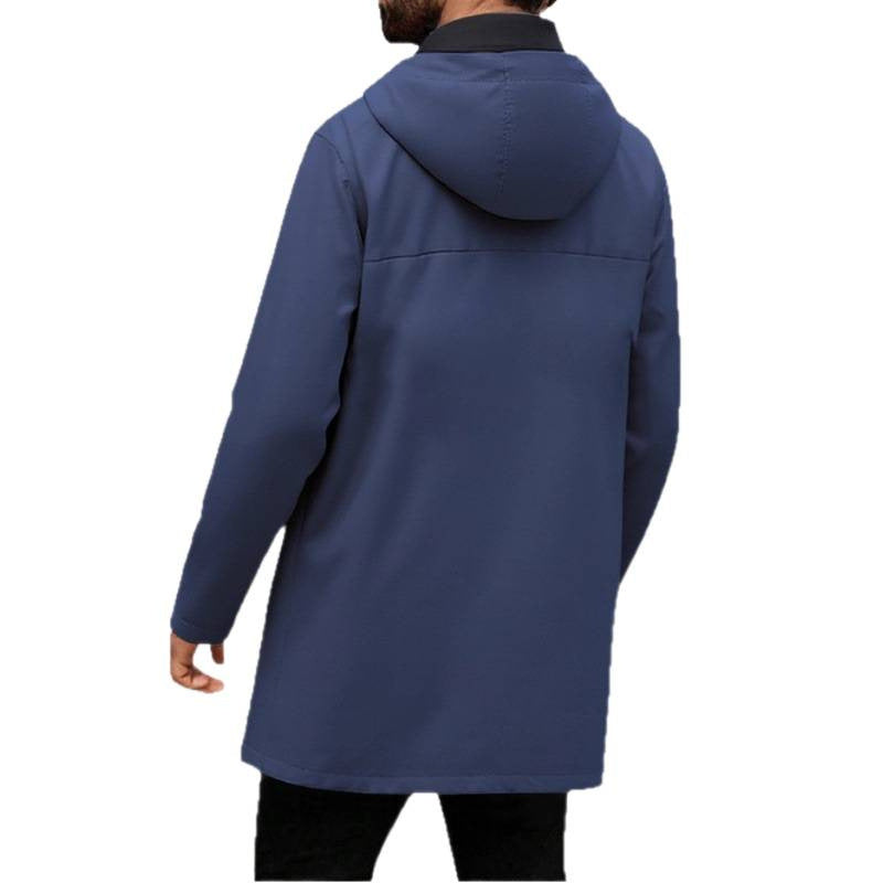 Men's Slim-Fit Mid-Length Windbreaker with Hood