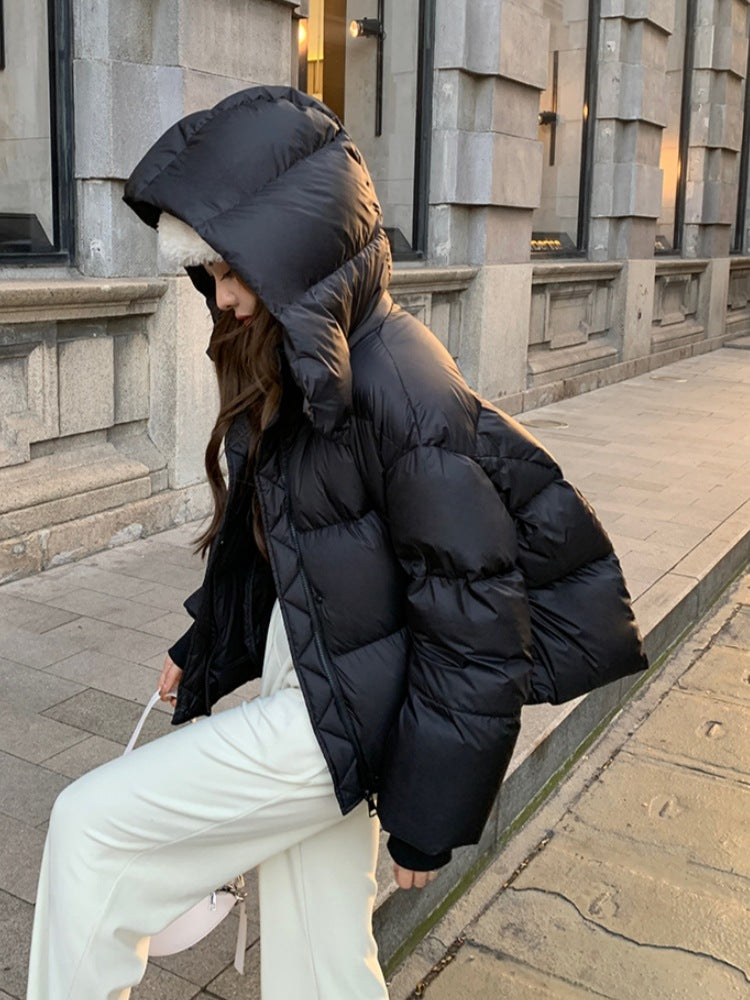 Women's short thick hooded cotton coat teemdrop