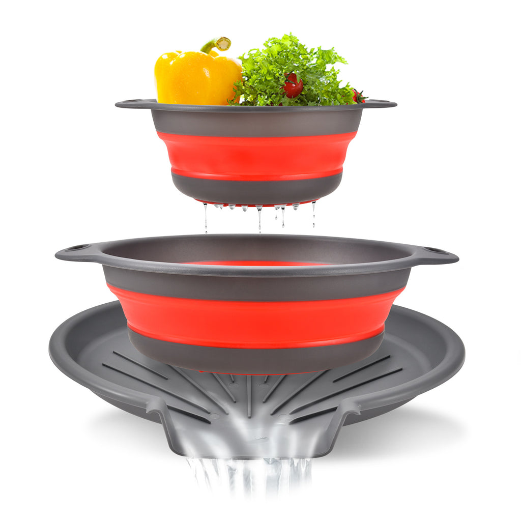 Silicone Collapsible Kitchen Washbasin with Adjustable Base, Dual-Handle Fruit and Vegetable Draining Basket