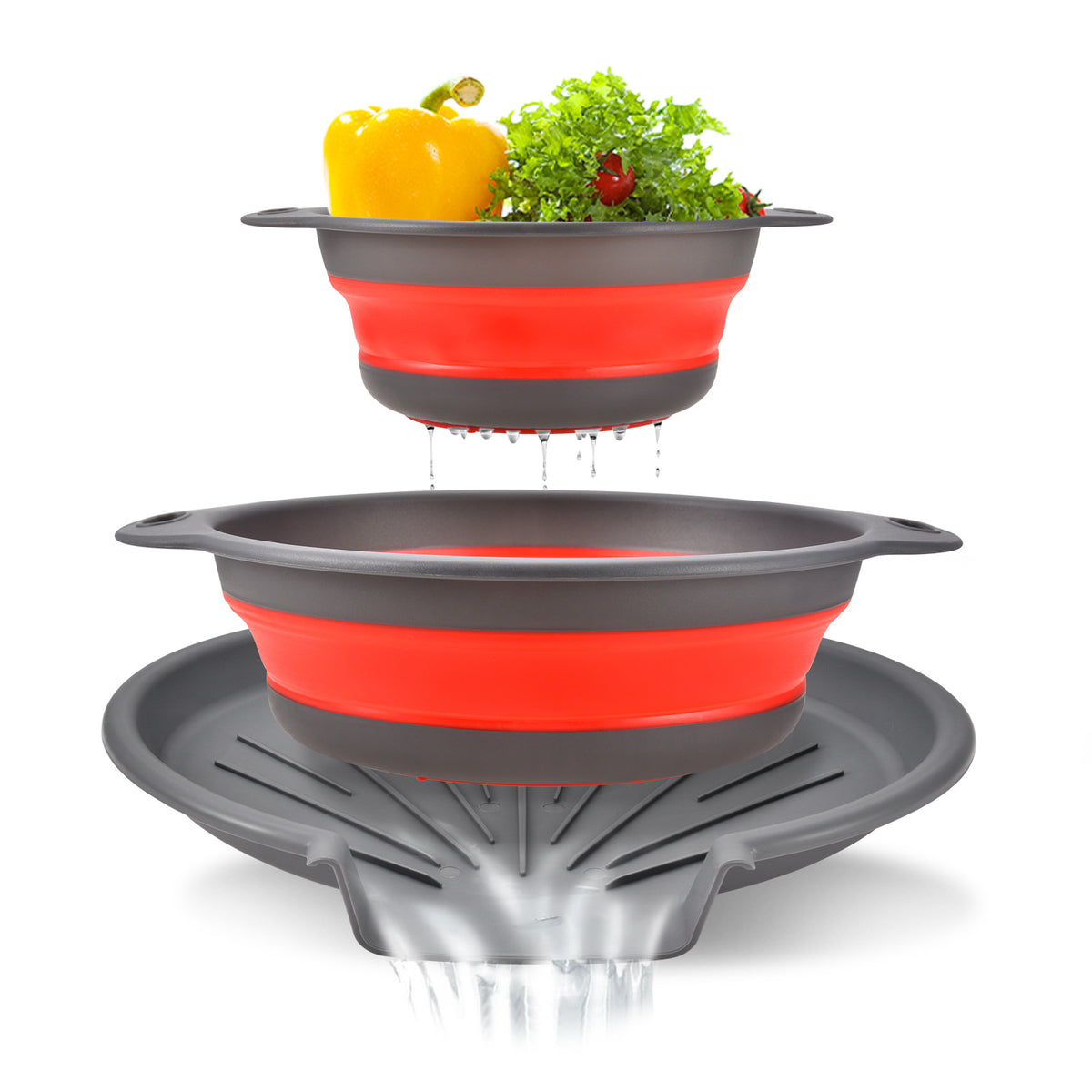 Silicone Collapsible Kitchen Washbasin with Adjustable Base, Dual-Handle Fruit and Vegetable Draining Basket