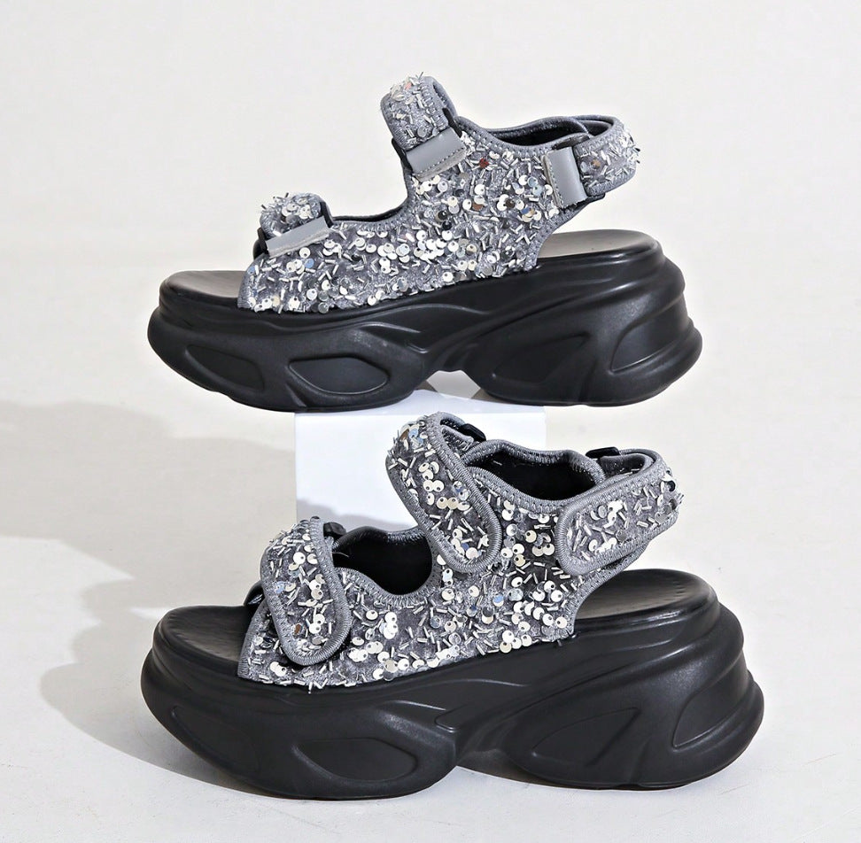Womens Velcro Platform Flat Sandals teemdrop