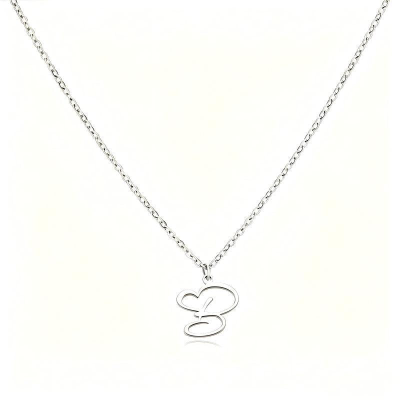 Stainless Steel Heart Initial Letter Pendant Necklace for Women