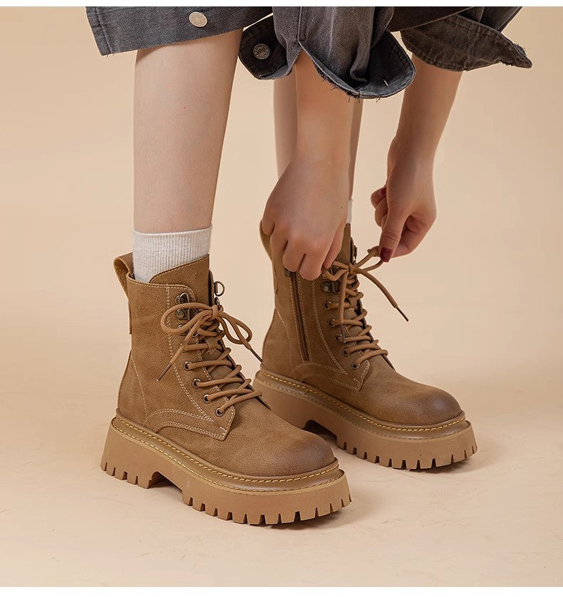 Retro British Style Thick-Sole Mid-Calf Women's Martin Boots teemdrop