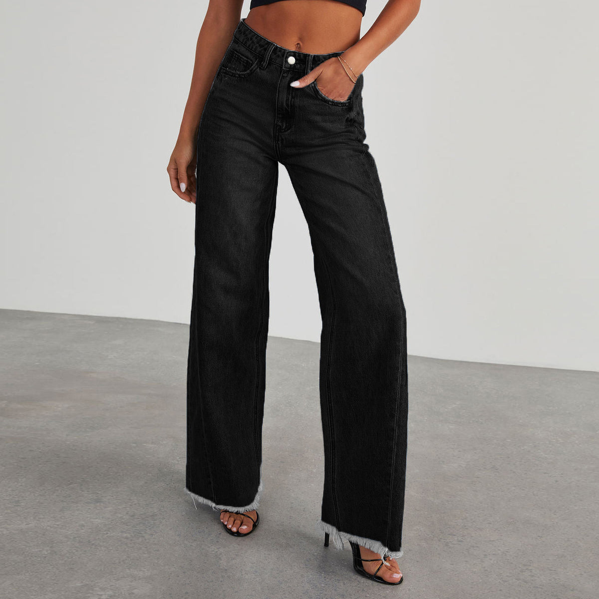 Women's denim wide-leg pants teemdrop