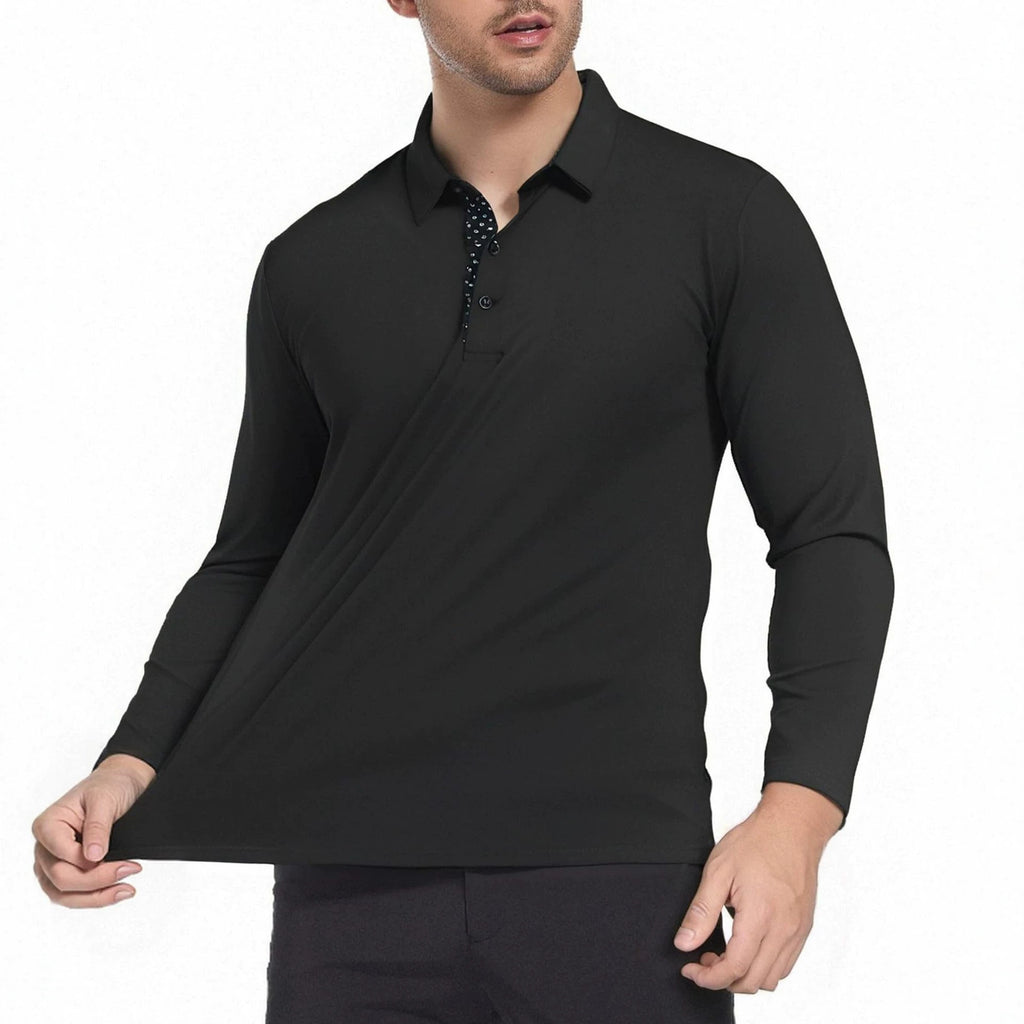 Men's Moisture-Wicking Quick-Dry Solid Long Sleeve Polo Shirt teemdrop