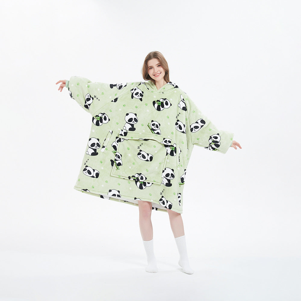 Oversized Flannel Hoodie Blanket with Pocket