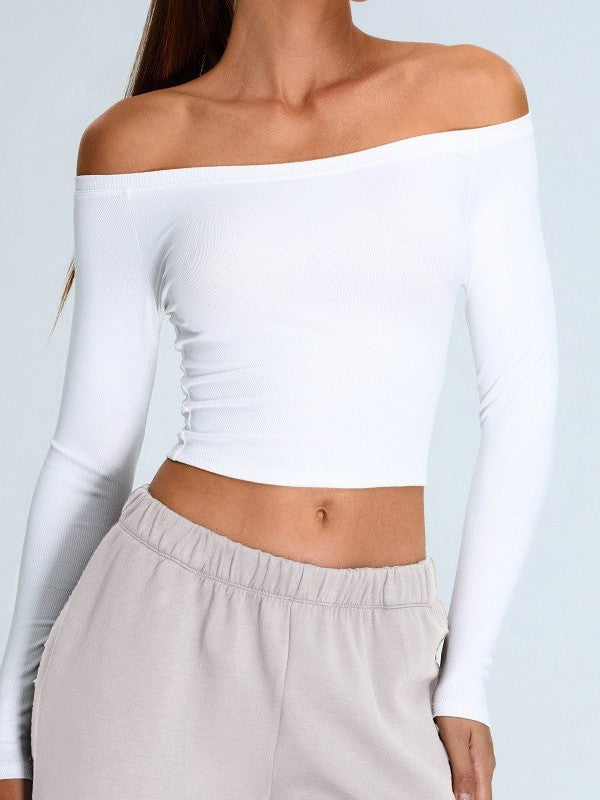 Women's One-Shoulder Long Sleeve Quick-Dry Ribbed Top
