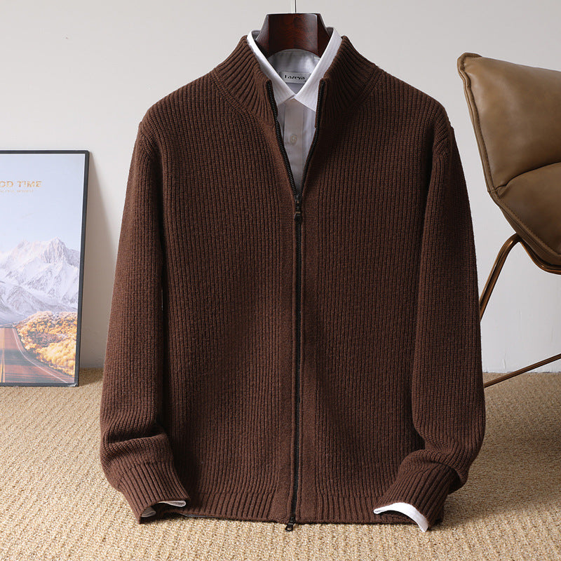 Men's 100% Wool Stand Collar Zip Cardigan teemdrop